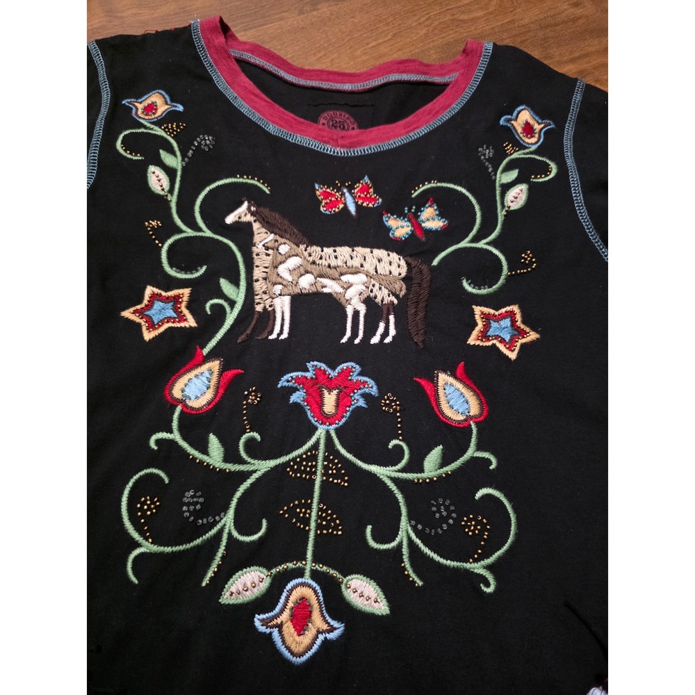 Double D Ranch Western Embroidered Horse Fringe Long Sleeve Top Black Small - Picture 12 of 12